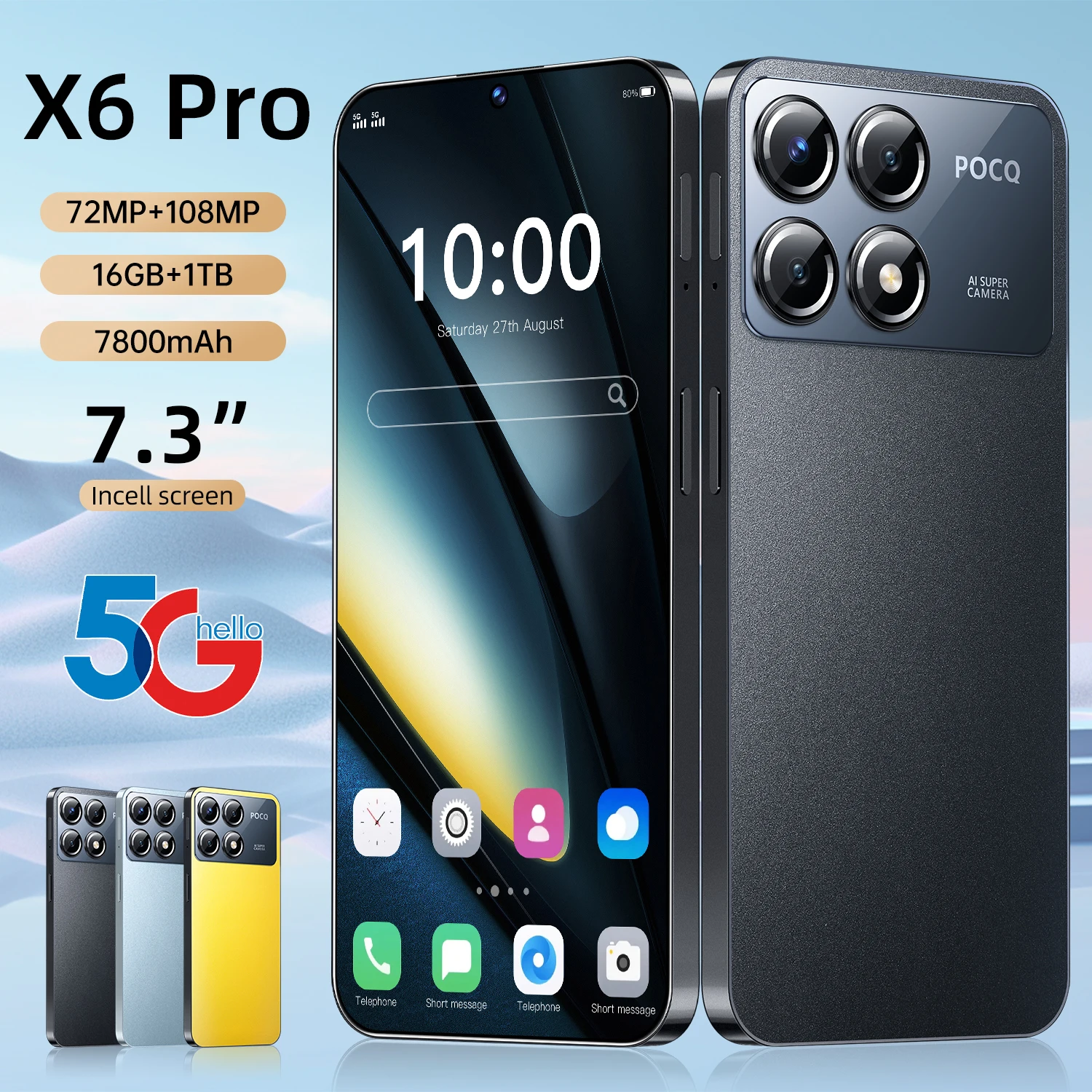 

2025New HOT X6 Pro Smartphone Snapdragon 8 Gen 3 50MP+108MP Global Version Cellphone Android Unlocked Mobile Phone Celular