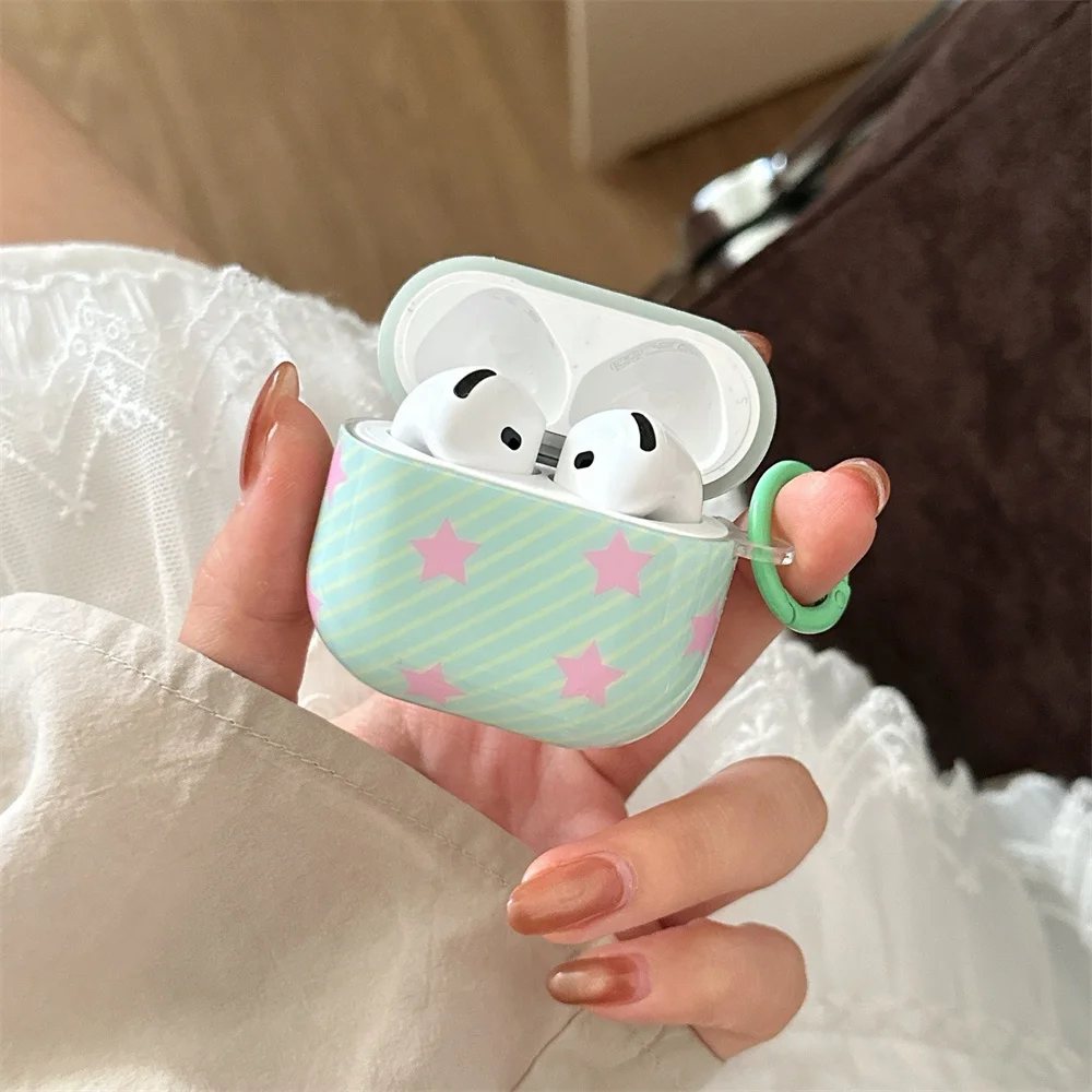 

Suitable for Apple Airpods 4 3 2 Pro 2 Cute Green Star Charming Silicone Earphone Charging Case, Suitable for Airpods Pro2