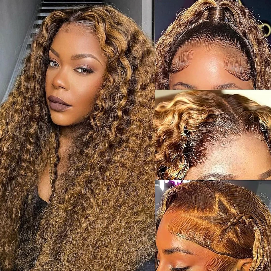 Highlight Wig Human Hair Ombre Hd Lace Wig 13x6 Deep Curly Lace Frontal Human Hair Wig Brazilian 13x4 Water Wave Wigs For Women image 2