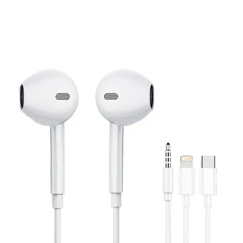 iPhone 16/15/14/13/12/11 Pro Max 7/8Plus XR/XS/X iPad 이어폰 형 이어 버드 Lightning USB-C 3.5mm 이어폰 용 기존 유선 이어폰