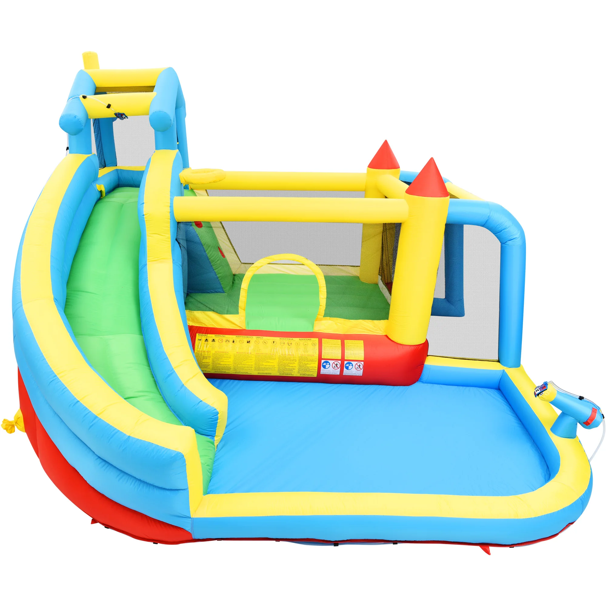 Château gonflable 5-en-1 pour enfants avec toboggan, piscine et filet de football, divertissement en plein air pour les 3-10 ans, 364 × 315 × 239 cm