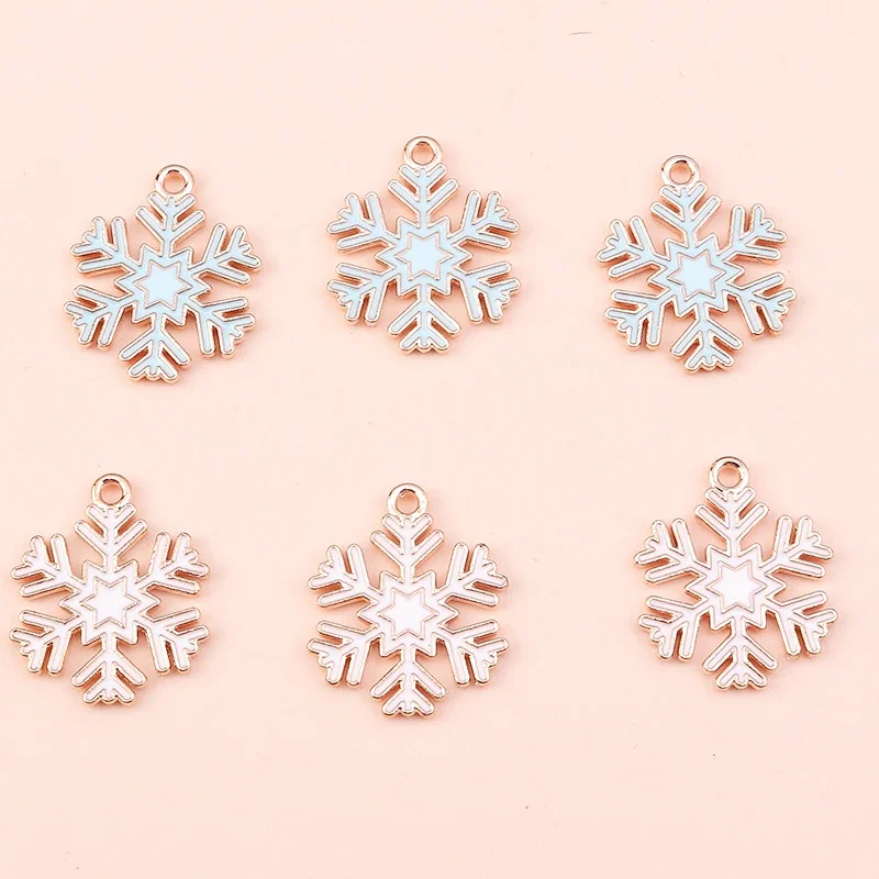 10 sztuk 19x21mm emalia zima płatek śniegu Charms dla tworzenia biżuterii nowy rok kolczyki świąteczne wisiorek naszyjniki DIY zapasy rzemieślnicze — zdjęcie 2