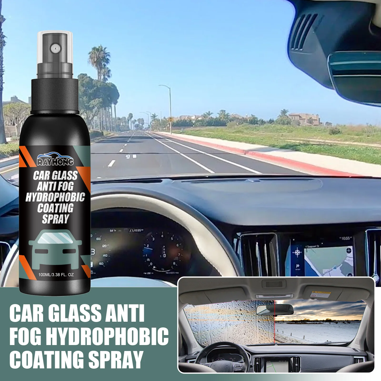 Rayhong 100ml anti-chuva para carros spray repelente de água de vidro máscara de pára-brisa anti-nevoeiro proteger revestimento spray de limpeza de vidro automático