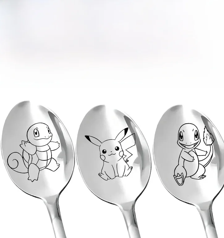 Cuillère pour enfants, dessin animé Pokemon Pikachu, mignon bébé soupe, louche en acier inoxydable, nourriture pour la maison pour enfants, vaisselle cuillère cadeaux d'anniversaire