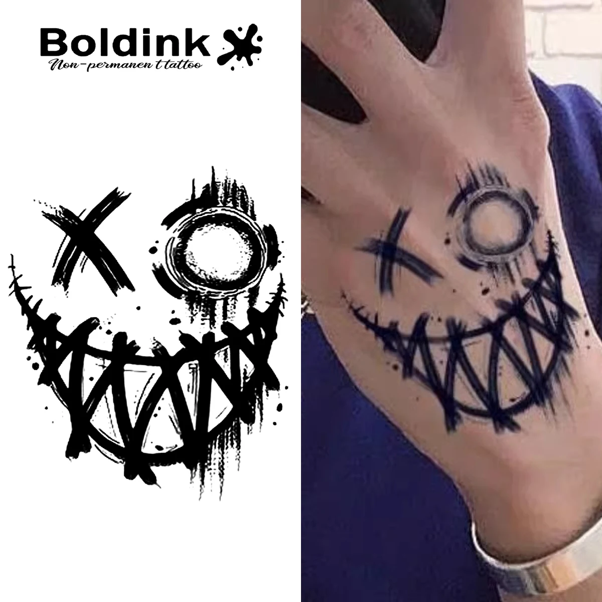 

Страшная временная татуировка со смайликом на Хэллоуин, держится до 15 дней, новая технология, волшебная, водонепроницаемая, полуискусственная.