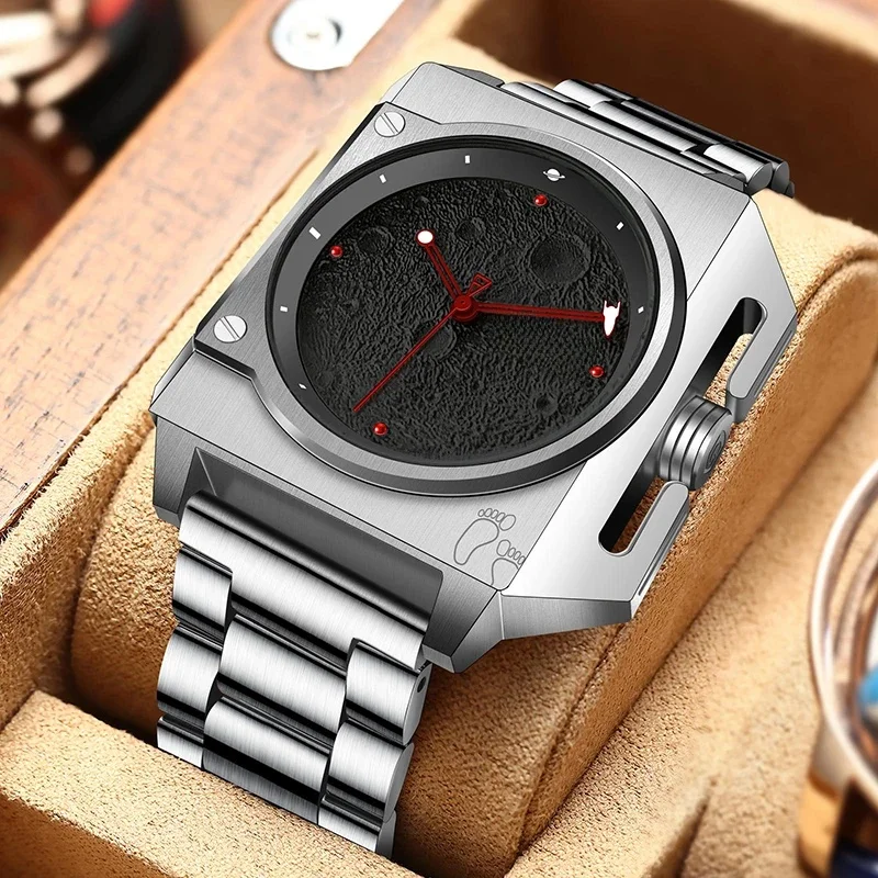 Montre Homme GLENAW Original Marke Design Mechanische Uhr Mond Zifferblatt Leucht Raumschiff Zeiger Edelstahl Uhr Für Männer