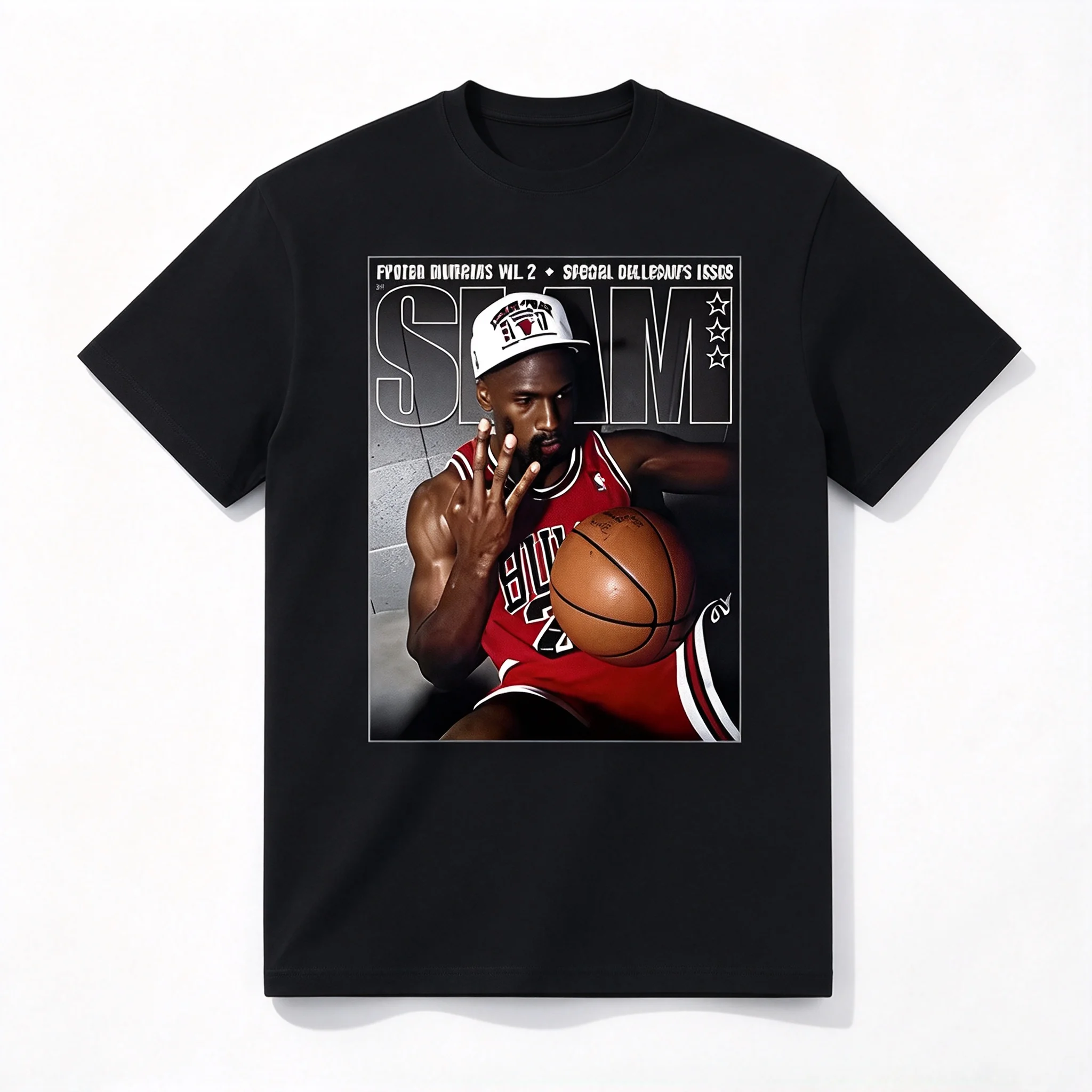 Vintage Basketball Magazine Cover Graphic Cotton T-shirt, Unisex Sports Portrait Short Sleeve Tee, Retro Hip Hop Streetwear Loose Casual Tops for Men Women
