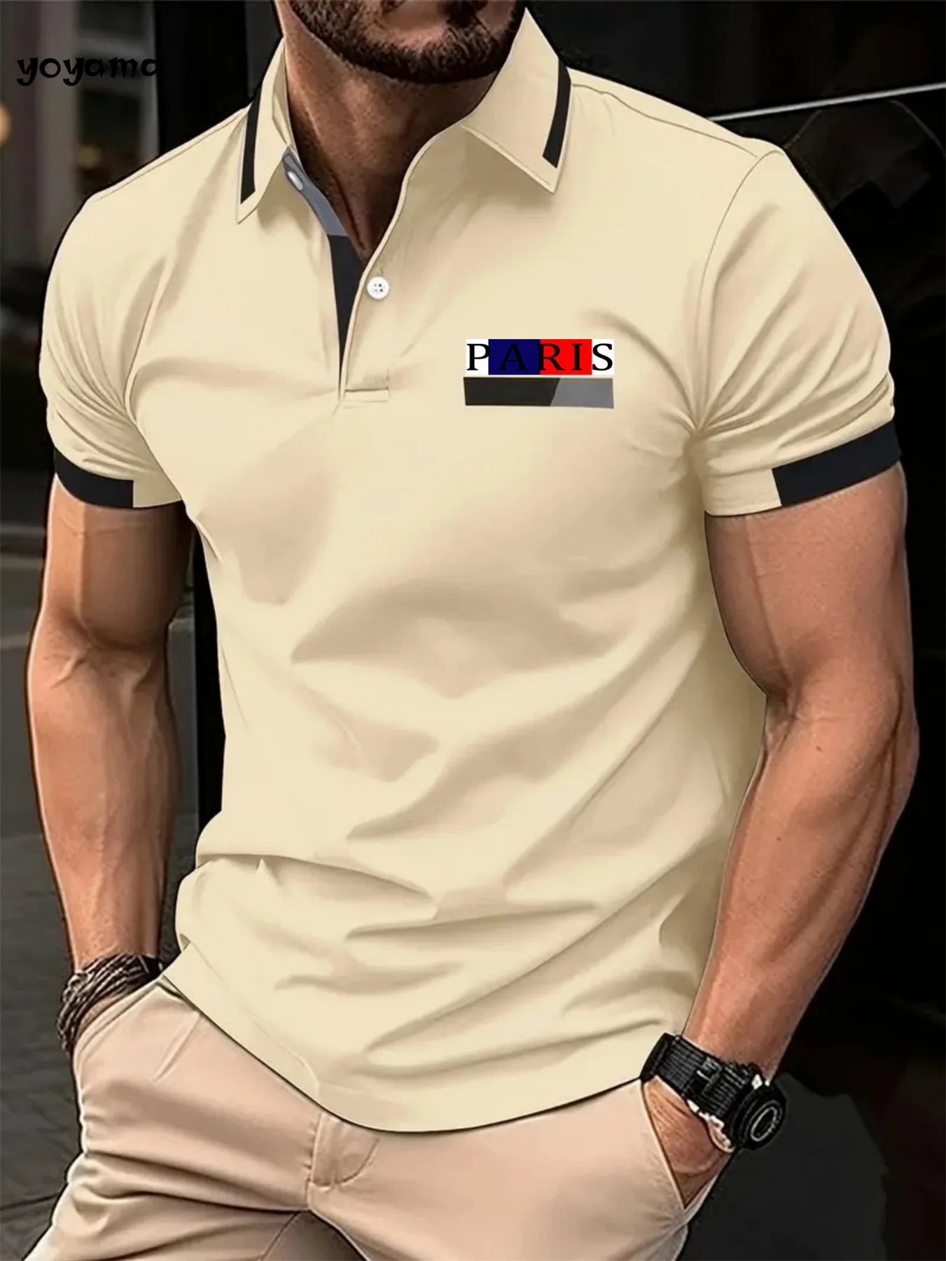 Paris Printed Men's Short Sleeve Polo Shirt Casual Versatile Style Lapel Shirt Summer Men's Street Casual Breathable Clothing