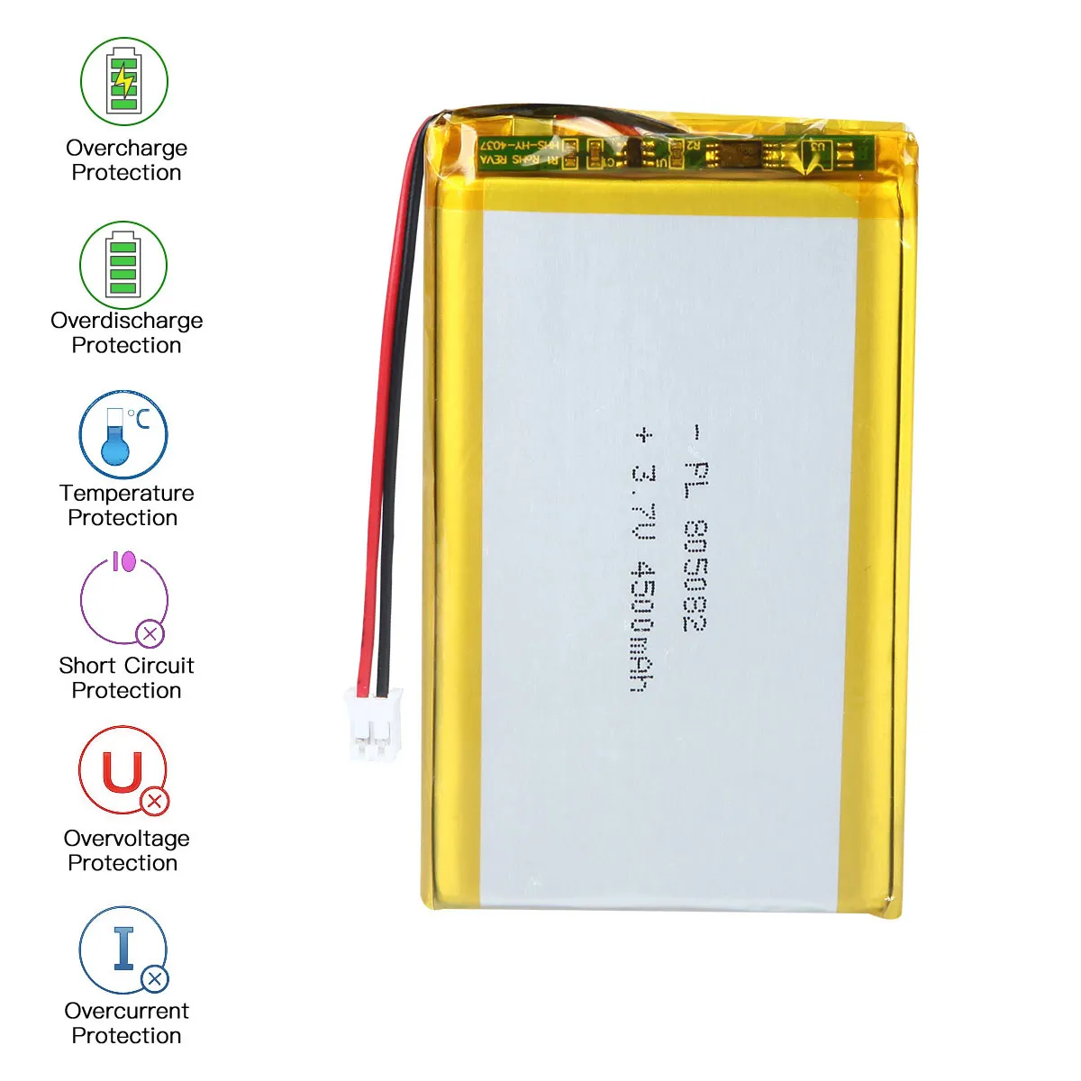 Comprimento recarregável 84mm da bateria de 3.7v 4500mah 805082 lipo