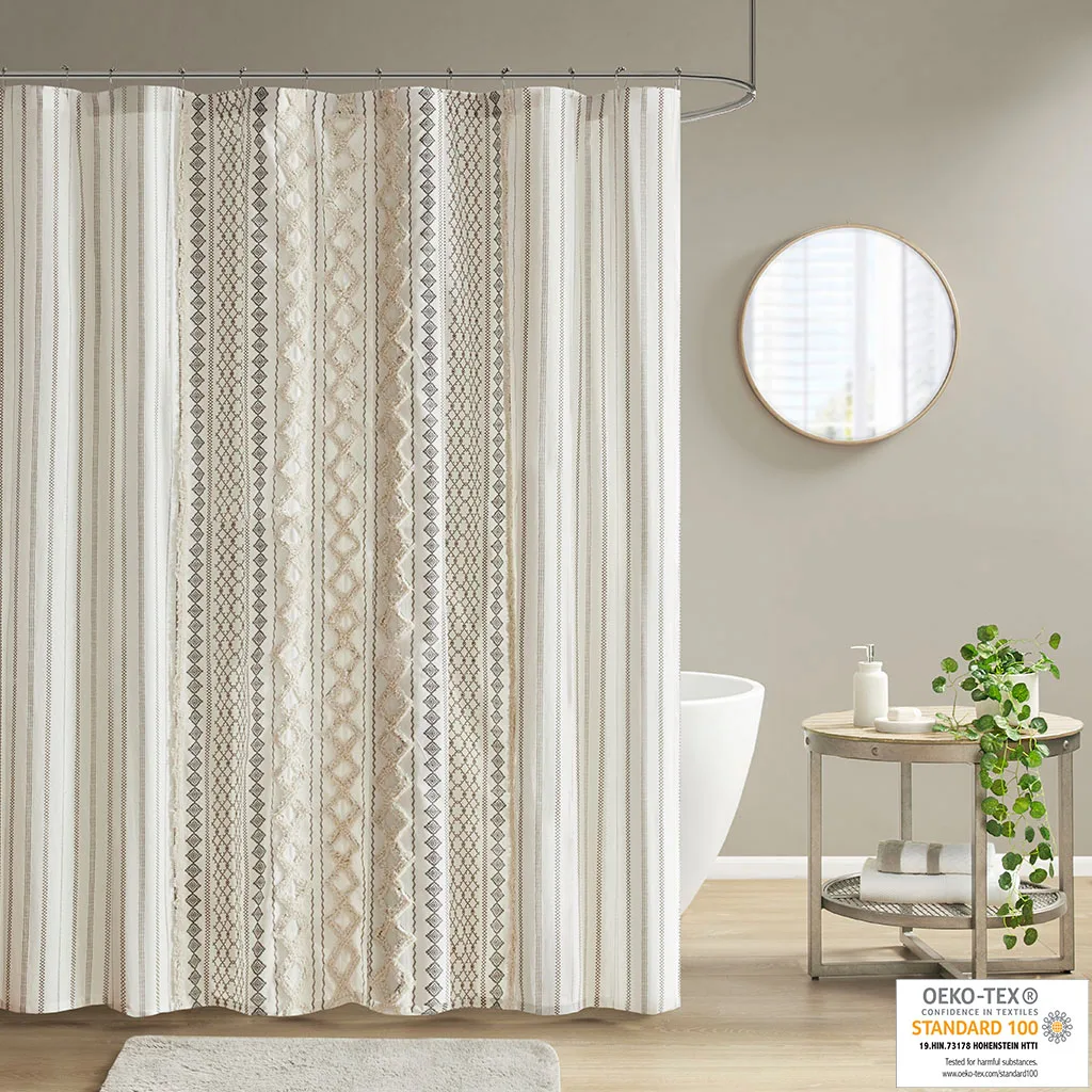 

Cotton Printed Shower Curtain with Chenille (Ivory + Cotton)