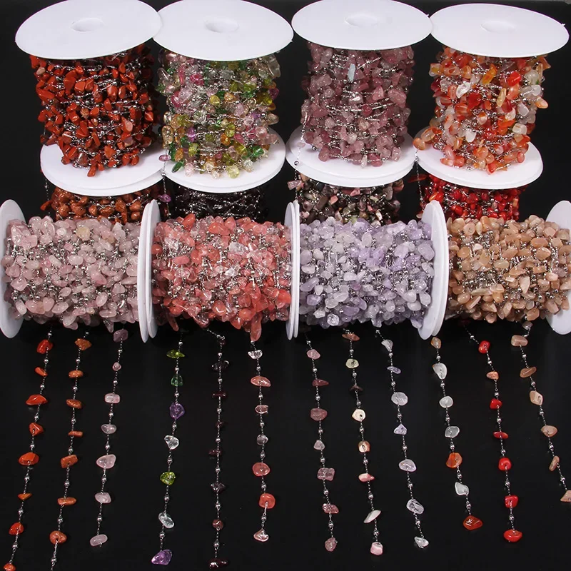 AliExpress vinswet Natural Gravel Stone Silver Color Stainless Steel Chains 50/100CM Malachite Apatite Chains For Handmade Jewelry Accessories 15"