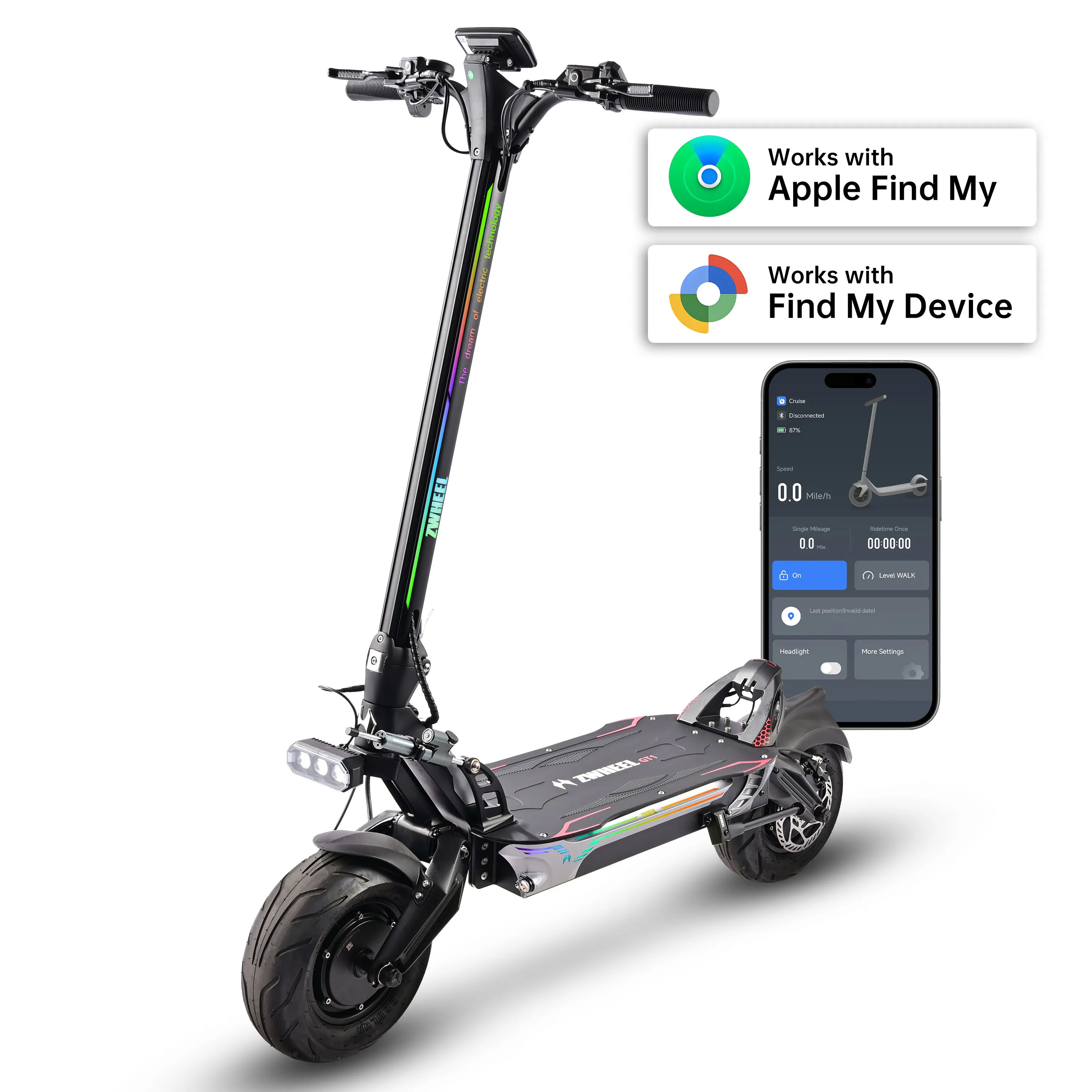 

GT1 6000W Dual Motor Electric Scooter for Adults 60V30Ah Battery 72Mph Max Speed 70Miles 12''All-Terrain Off-Road Tire Escooter