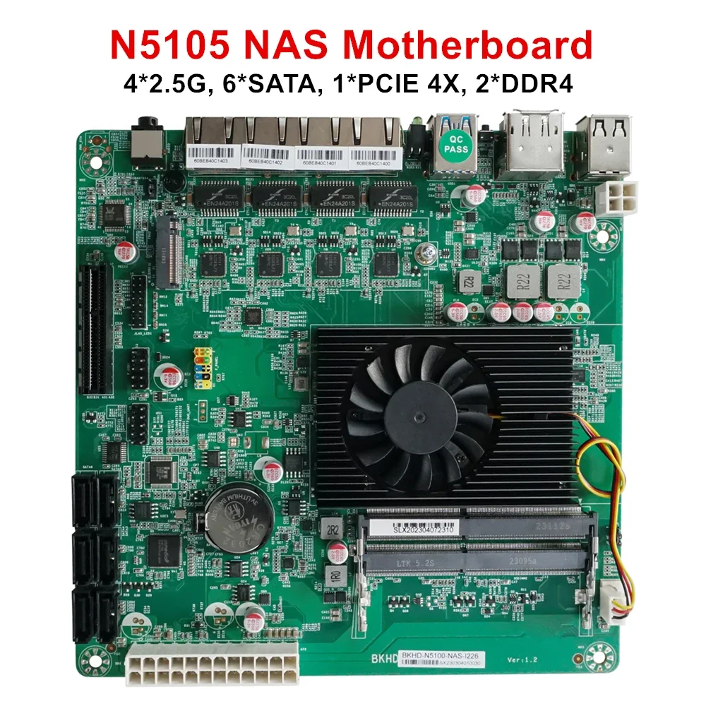 Intel Celeron n5105 nasマザーボード,ルーター,n5105,n5100,4コア,6 x sata3.0,4x2.5g,i226, 1 x pcie,4x17x17cm, 2 x ddr4