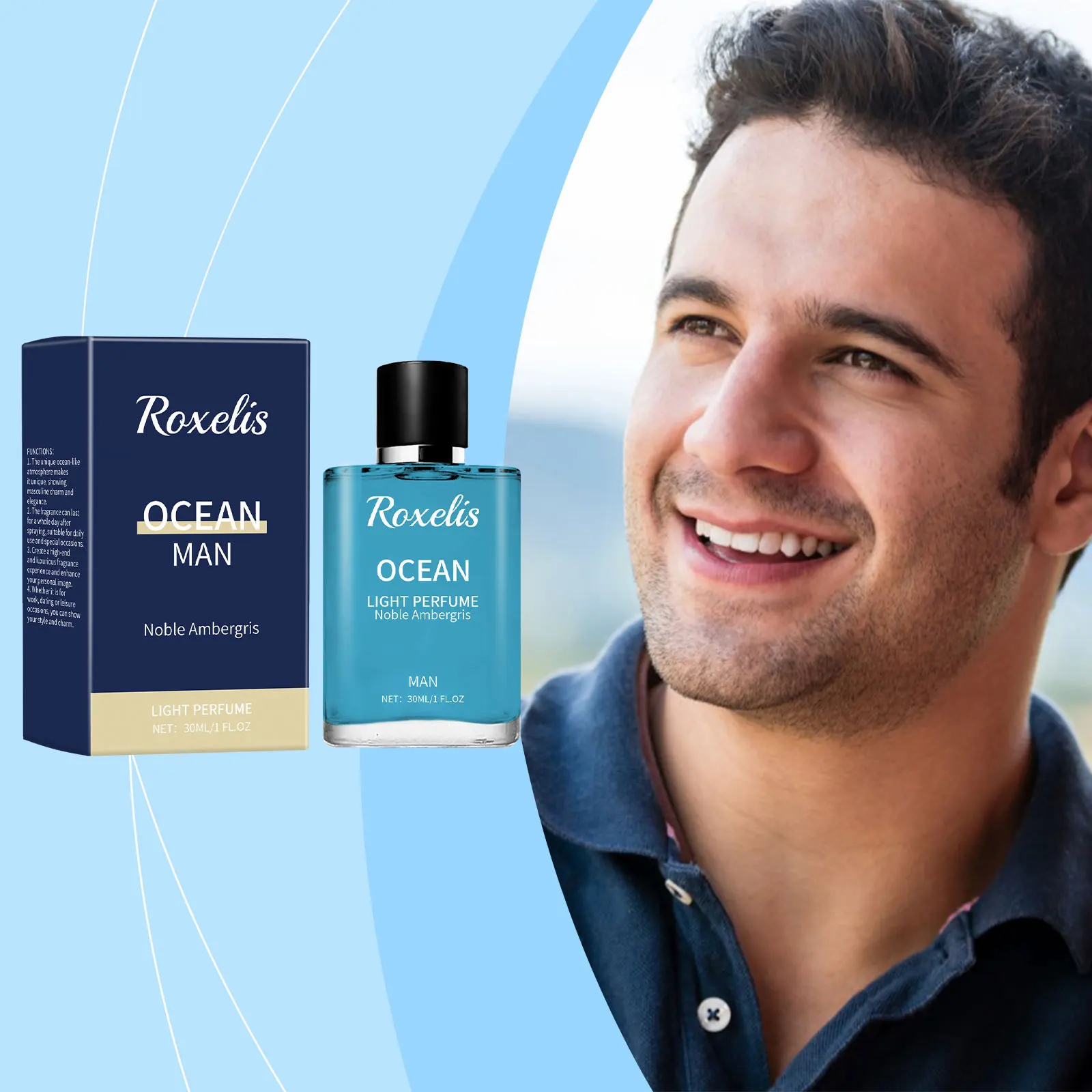 

Roxelis 30ml Ocean Masculine Perfume Ambergris Cologne Long Lasting Fragrance Pheromone Dating Flirting Gentleman Fresh Perfume