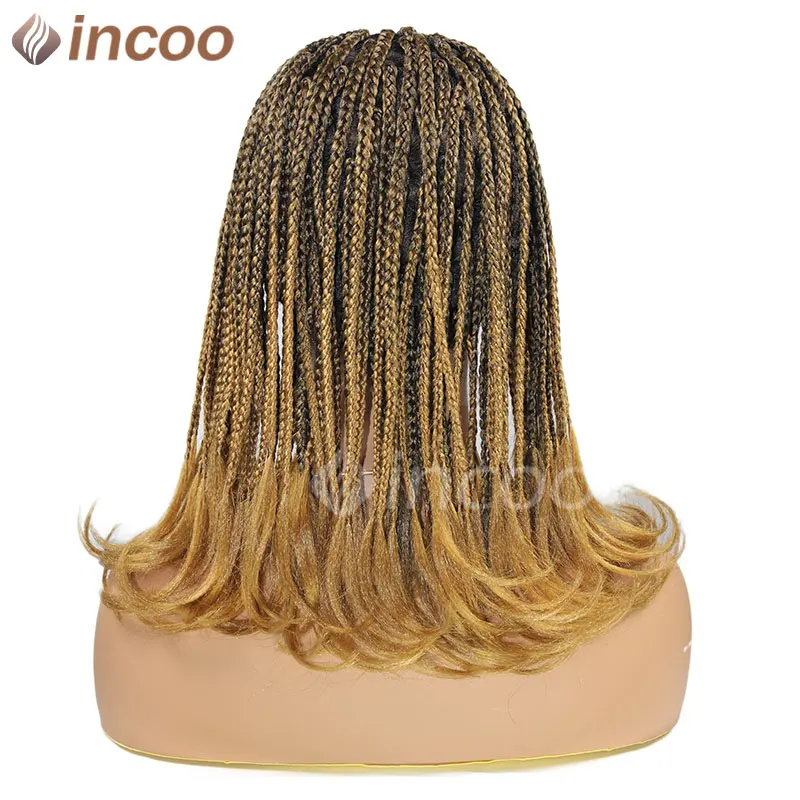 Peruca trançada francesa Curl Box para mulheres negras, cabelos de crochê, Cornrow Ombre, loira, sintética, trança curta