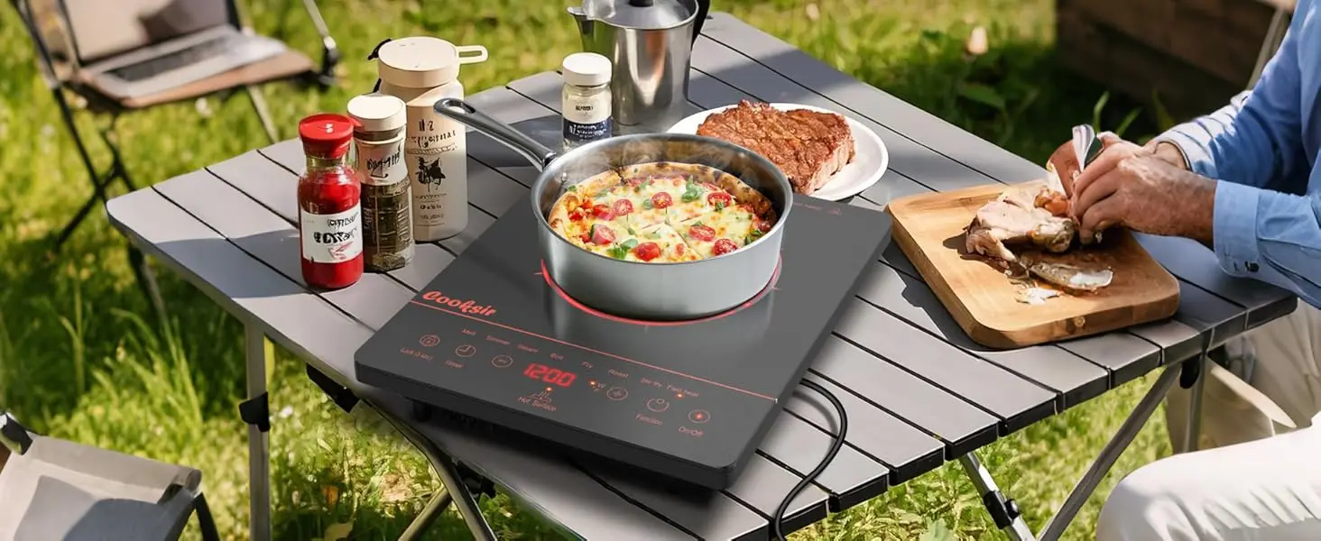 Glaskeramik-Kochfeld 1 Zone mit Stecker, Cooksir Tragbares Kochfeld 28 cm, Einzel 2000 W, Infrarot-Heizung, 4-Stunden-Timer, 220-240 V – Detail 1