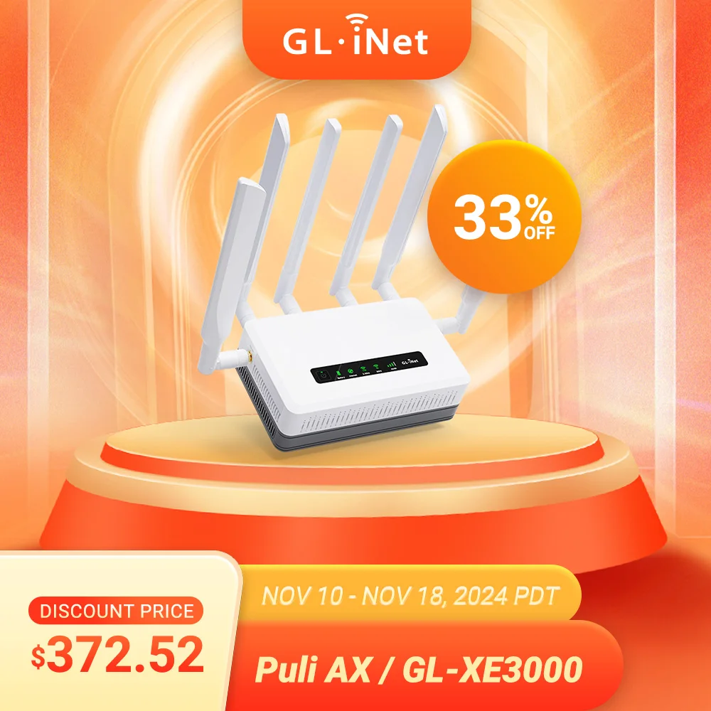 GL.iNet GL-XE3000（Puli AX）Wi-Fi 6 5G Cellular Router with Battery