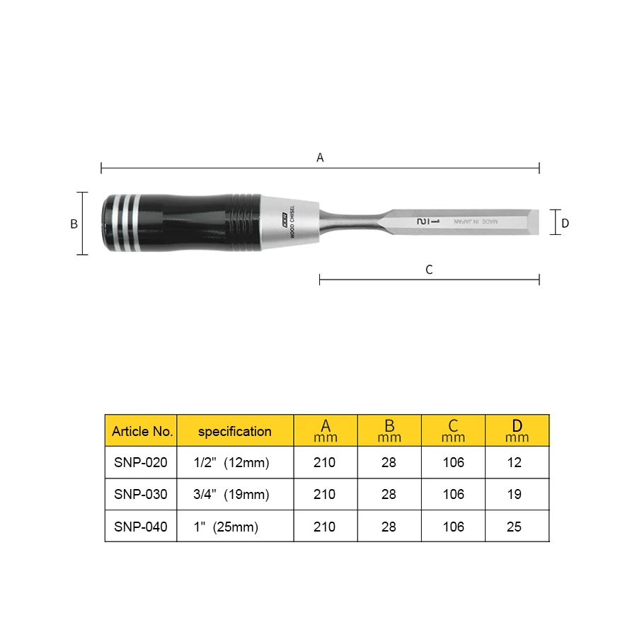 KAKURI SNP-3S Japan Wood Chisel Set 3Pcs Carving Knife with Storage Bag for Woodworking Processing and Engraving