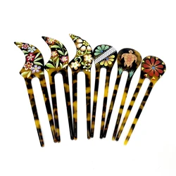 Tortoiseshell Turtle Flowers Printed Hair Sticks U-Shape Hairpins Fashion Hair Forks Accessories Headwear Jewelry