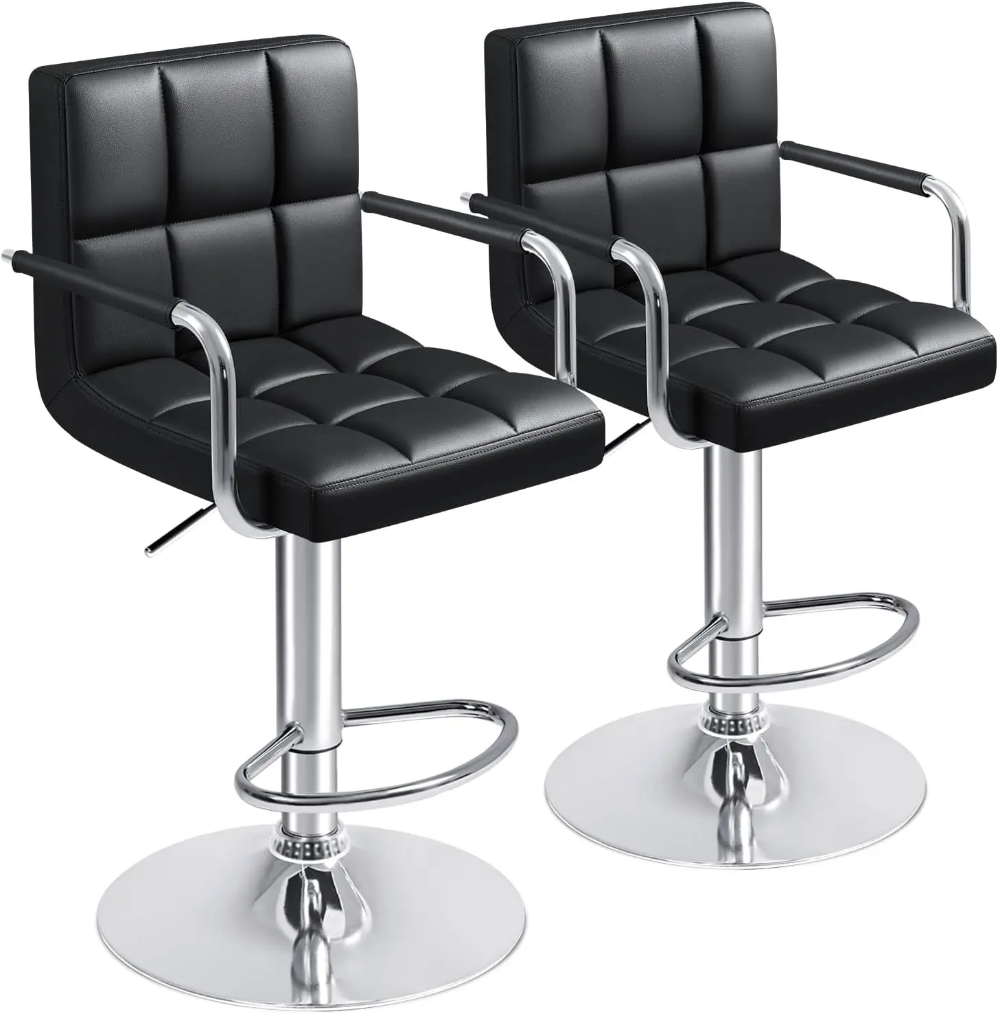 

Bar Stools with Armrest Modern PU Leather Swivel Adjustable Hydraulic Bar Stool X-Large Base and Seat Square Counter