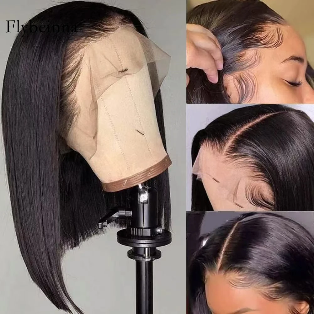 Bob Kanten Pruik Braziliaans haar Kanten Voorkant Pruiken van echt haar Korte pruik Voorgeplukt Natuurlijke kleur 13x4 Kanten deel Kanten pruik 180% Haardichtheid