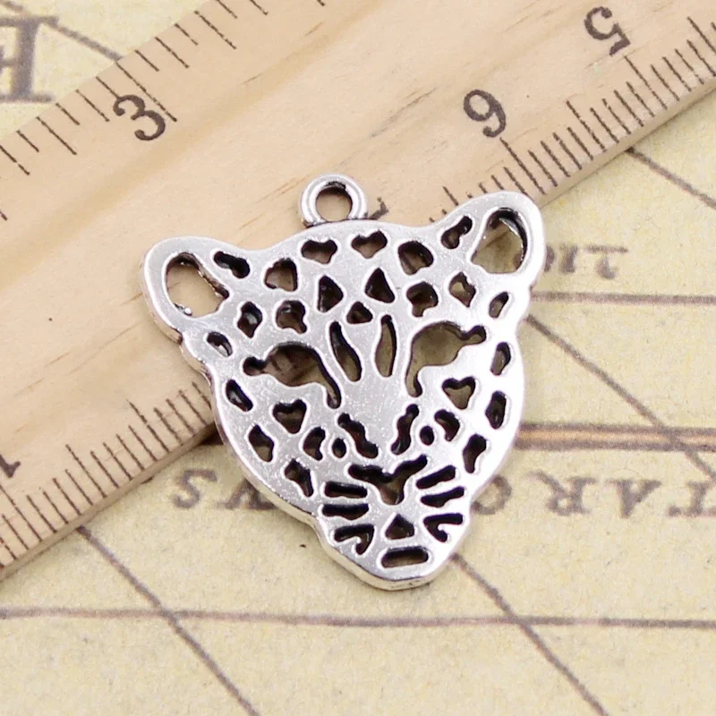 10 sztuk Charms Hollow Leopard głowy 28x26mm tybetański brąz srebrny kolor zawieszki antyczne tworzenia biżuterii DIY Handmade Craft wisiorek — zdjęcie 2
