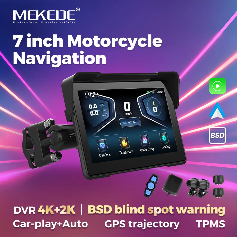 

MEKEDE MotorcycleNavigation Motorcycle AIBlind Sot Warning Intelligent monitoringTire pressure data isdisplayed synchronously