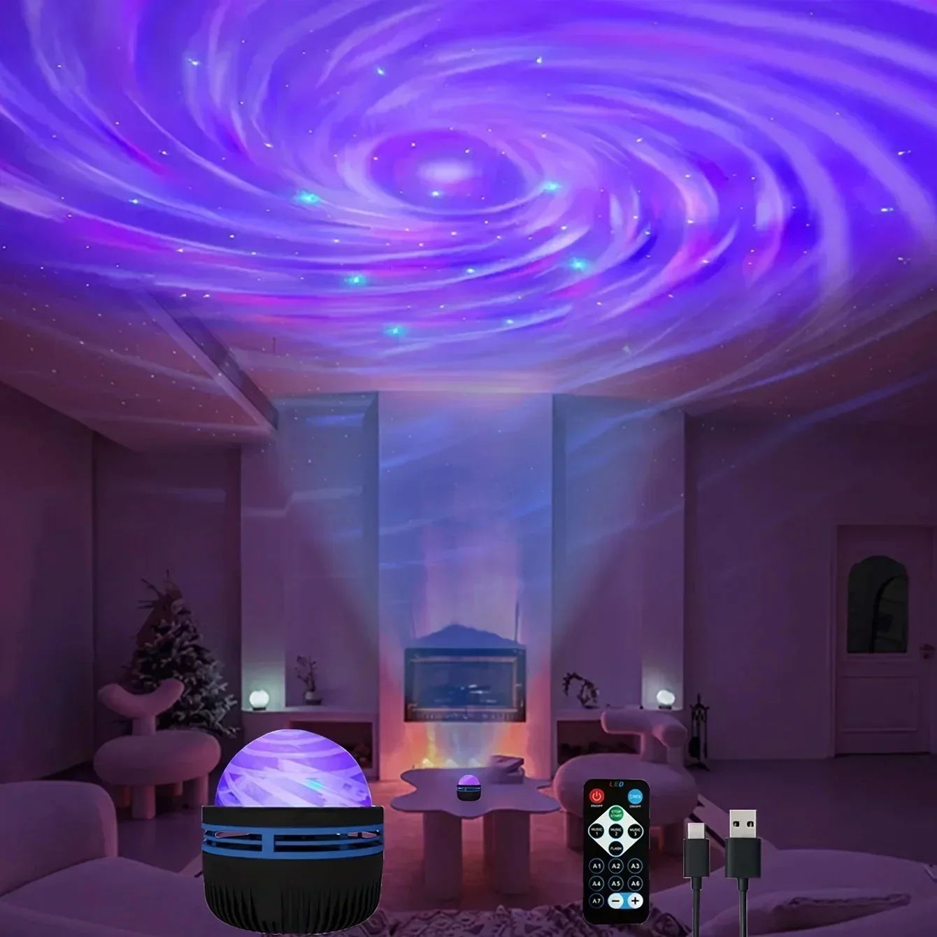 Lampka projektora LED Galaxy Wielokolorowy pilot do dekoracji sypialni Lampka nocna z projektorem gwiazd świątecznych Prezent noworoczny — zdjęcie 2