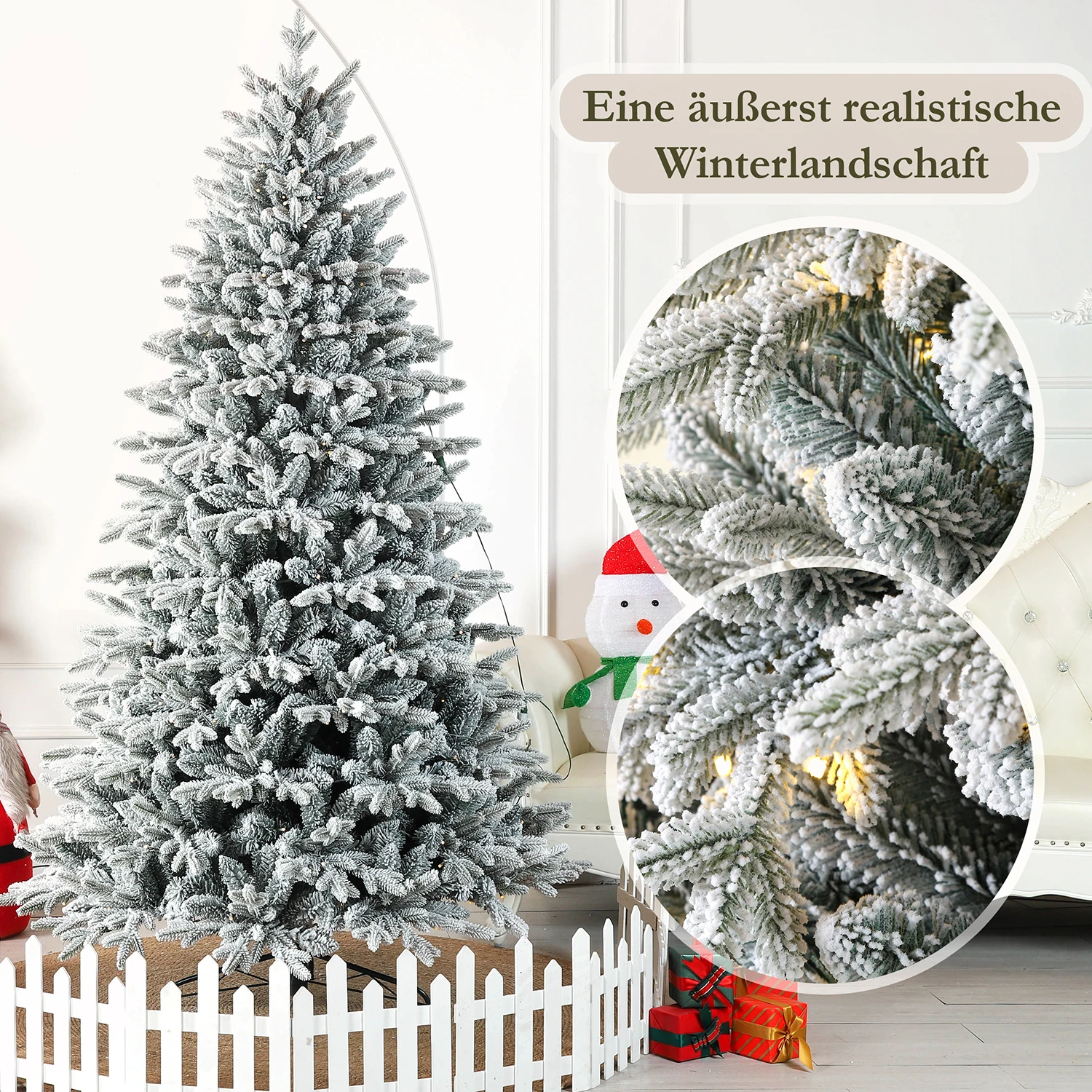 180 künstliche Weihnachtsbäume mit weißem Schnee und 935 Spitzen, 264 LED-Leuchten, PVC + PE-Material, Metallständerbaum, Party-Dekoration für den Innenbereich – Detail 2