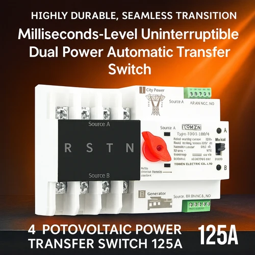 Imagen 1 del producto Interruptor de transferencia automática de doble potencia 125A, Compatible con energía Solar 4P/fuente de alimentación ininterrumpida de conmutación de nivel milisegundo