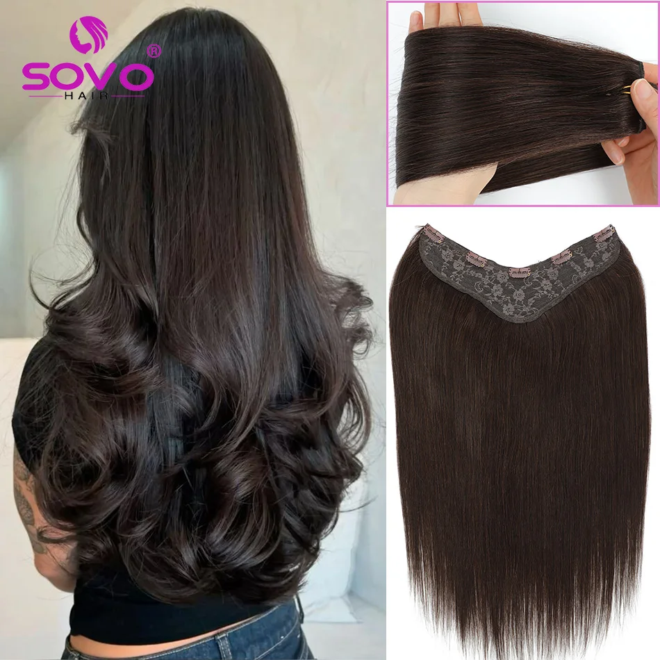 V-Shape Clip In Hair Extensions 100% Human Hair One Piece With 5 Clips 100g Clip On Extensions Natural Hair Full Head Salon