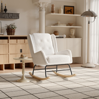 Rocking Chair with Armrests, High Back Recliner Chair with Solid Wood Metal Structure, for Living Room, Bedroom and Balcony