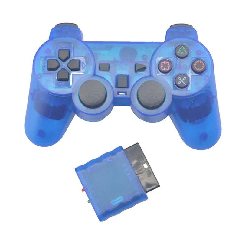 Manette de jeu sans fil de couleur transparente pour PS2, contrôleur Bluetooth à vibrations 2.4G, compatible avec Playstation 2
