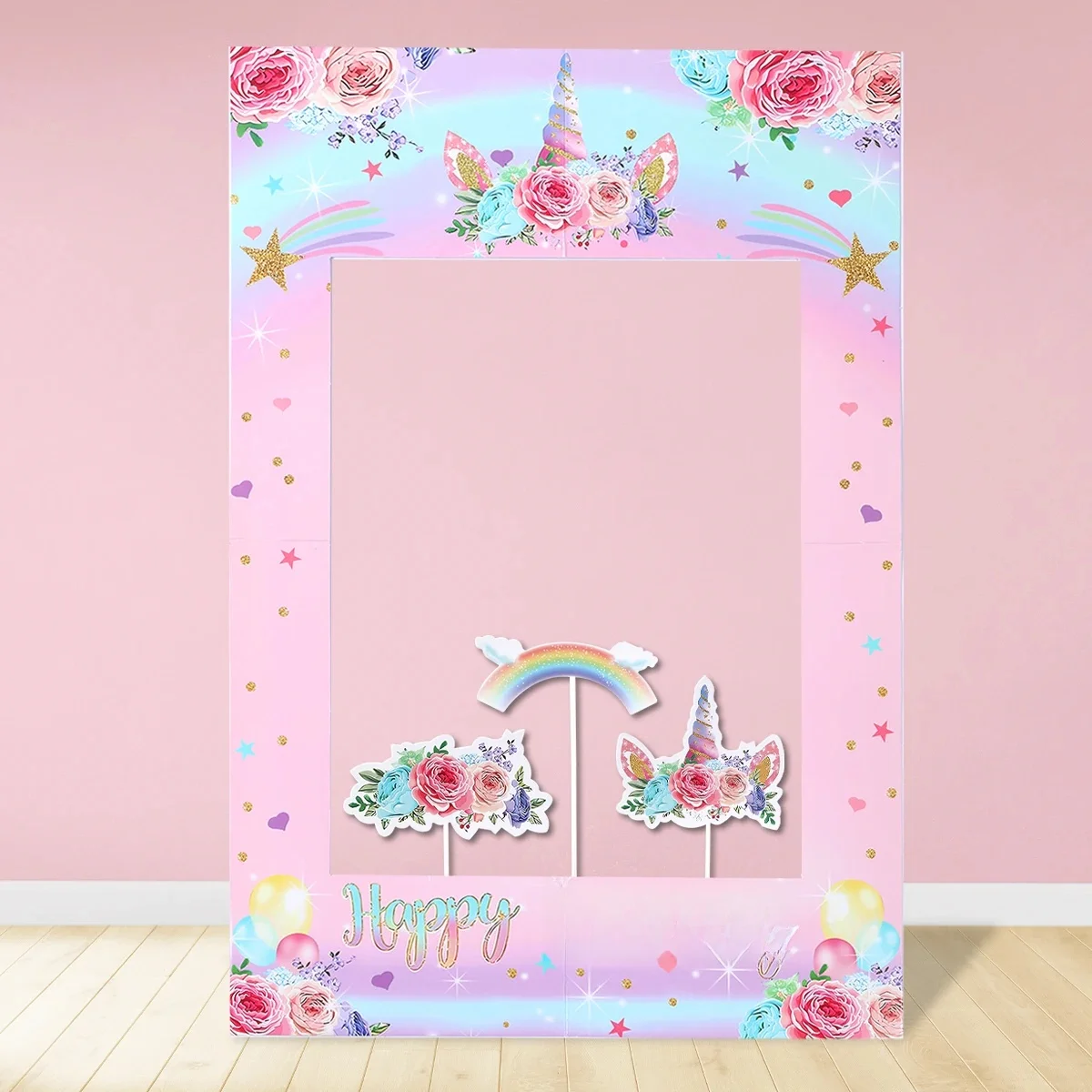 Jednorożec impreza tematyczna papierowa ramka do fotobudki dziewczyny urodziny strzelanie tło rekwizyty ślub wieczór panieński wystrój Baby Shower — zdjęcie 2