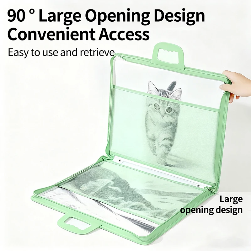 HUAJIE A3 문서 가방 PP 파일 폴더 대용량 투명 브로셔 보관 가방 손잡이 포함 사무실 학교 용품