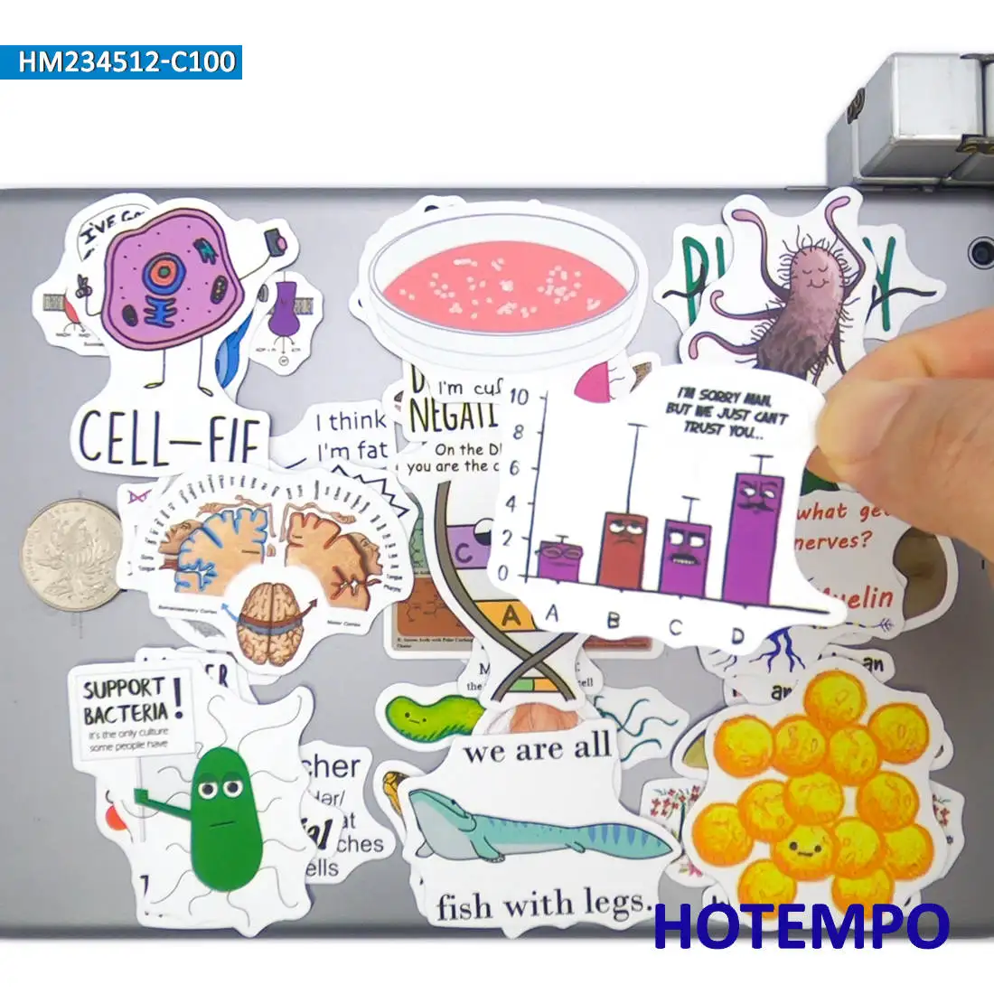 Conjunto de adesivos de biologia, graffiti de desenhos animados de ciências naturais fofos, para laptop, carro, telefone, bagagem, scrapbook, pacote de adesivos engraçados, 100 peças