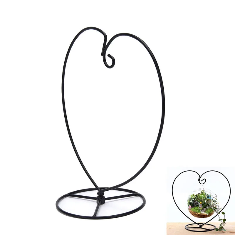 1PC Black Heart-shaped Elegant Iron Light Weight Hanging Plant Glass Vase Terrarium Stand Holder Good Performance for Decorating