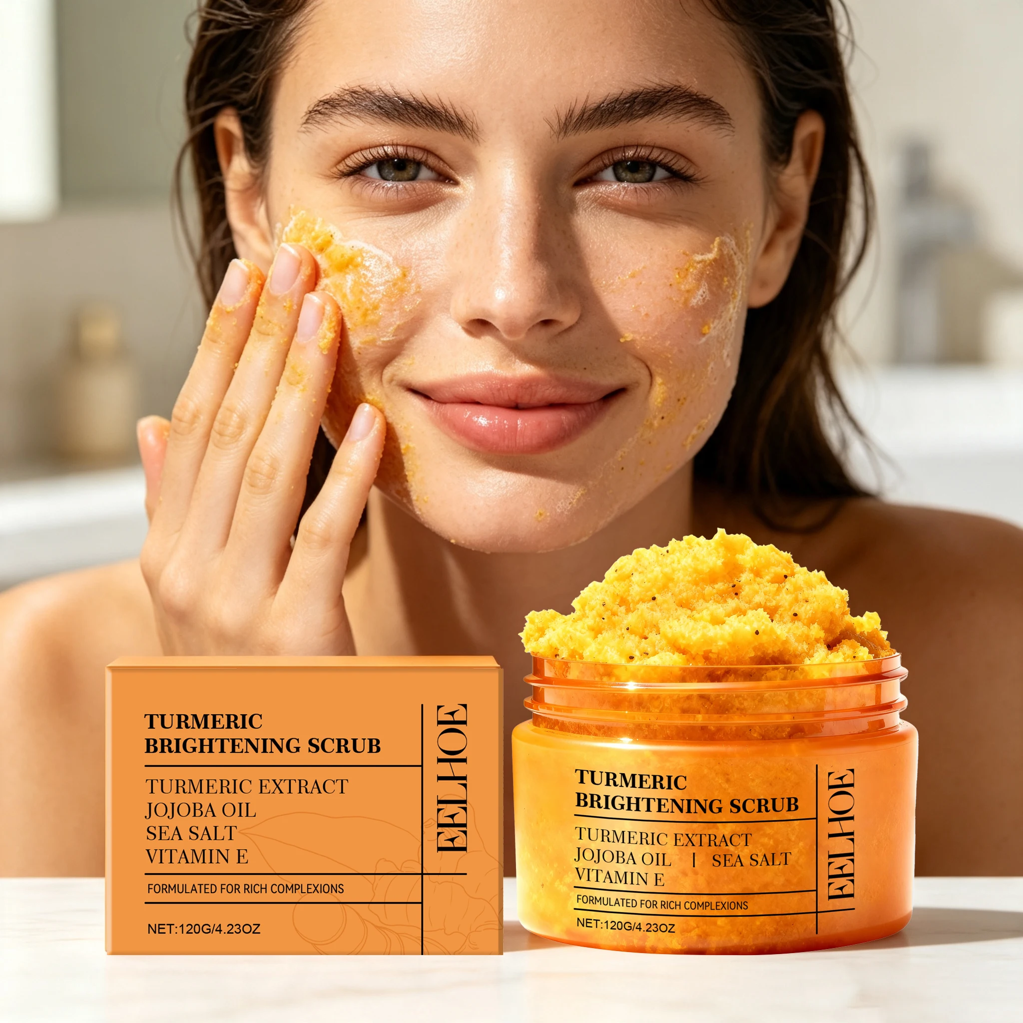120g Turmeric Body Scrub Cream Gentle Cleaning Pores Remove Dead Skin Enhance Smoothness Refreshing Improve Skin Texture Moisturizing Non-tight Body Exfoliating Balm