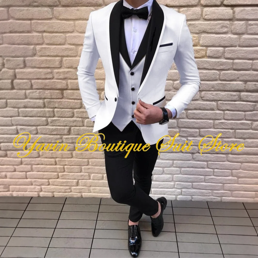 

Classic Men Suits 3 Pieces Shawl Lapel Blazer Vest Pants Set Groomsmen Party Suit Wedding Tuxedo