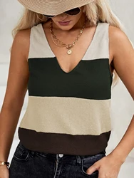 Knitted Tank Top Color Block Sleeveless Casual Knitted Top Women's Clothing