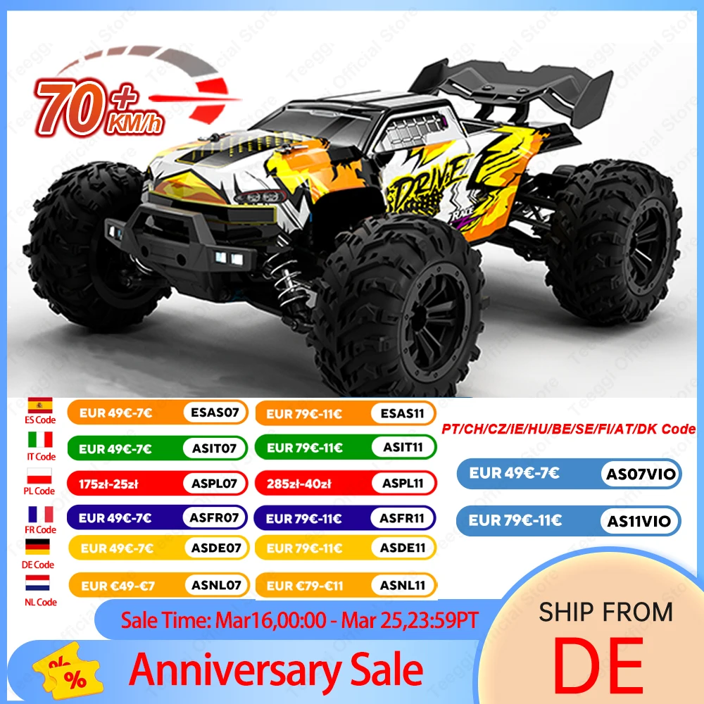 Teeggi 16102 PRO 70 KM/H High-speed RC Car 4WD RC Off-road Drift Professional Racing Car 16101 50 KM/H Monster Truck Toy Gifts