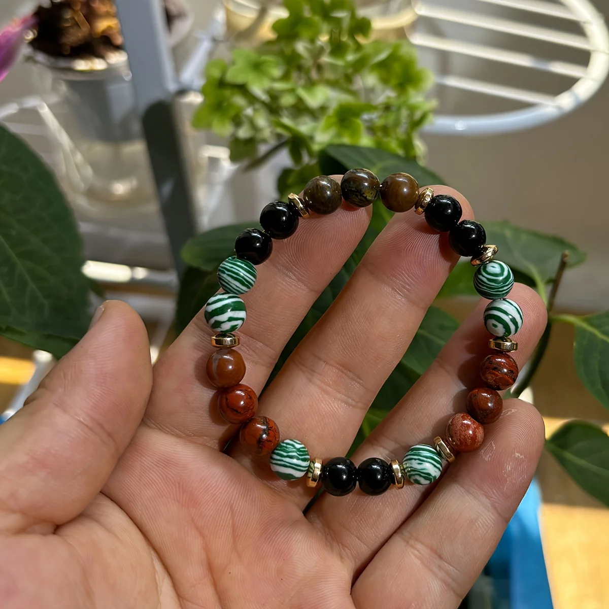 Anti-anxiety natural stone healing crystal bracelet - made of tiger eye stone malachite red jasper handmade bracelet for men and