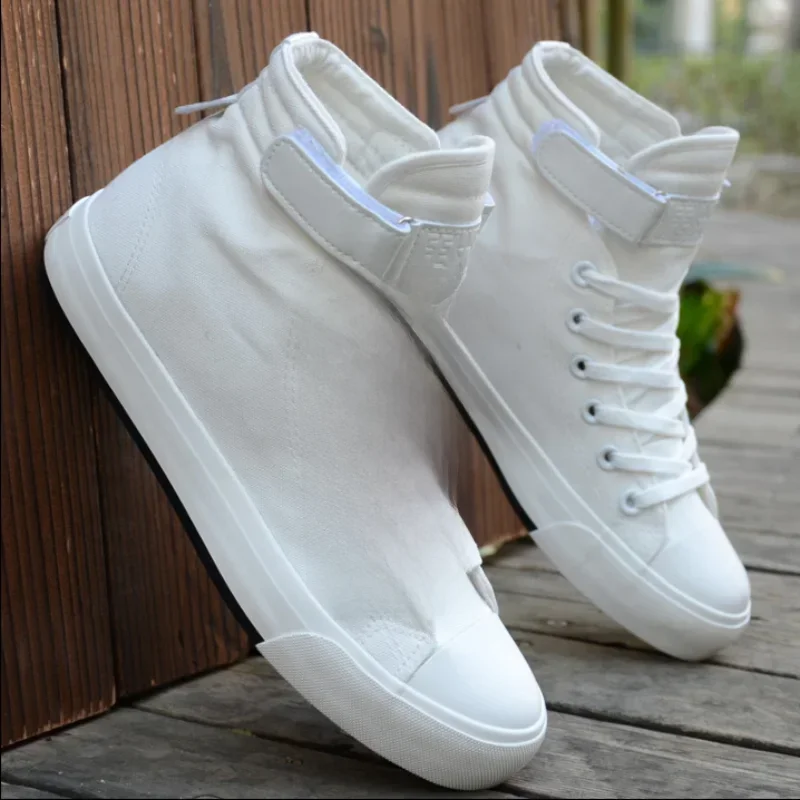 Mężczyźni Buty Wysokie Białe Płócienne Buty 2024 Letnie Nowe Męskie Trampki Moda Oddychające Płócienne Trampki Antypoślizgowe Płaskie Buty Casualowe — zdjęcie 2