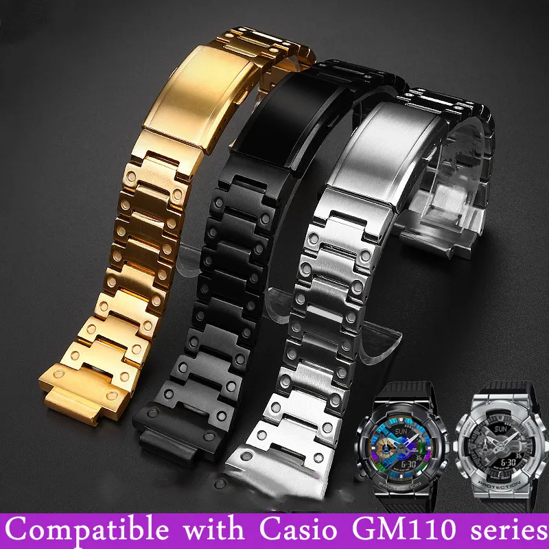 Solid Stainless Steel Strap for Casio G-SHOCK GM-110 Small Steel Gun Series Men\'s Fashion Sports Waterproof Watch Wristband