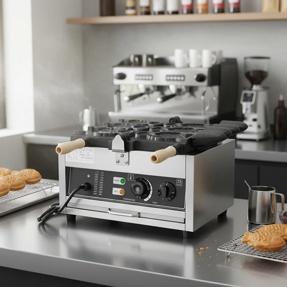 صانع Taiyaki التجاري 3 قطعة على شكل سمكة آيس كريم كعكة الوافل مخروط آلة وجبة خفيفة معدات طعام الشارع غير لاصقة 220 فولت 110 فولت