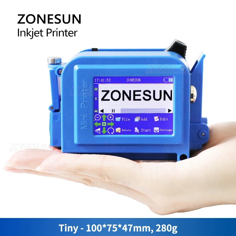 ZONESUN ZS-DC1 Handheld Inkjet Printer Portable Date Coding Machine 12.7mm QR Code Barcode Batch Serial Number Bottles Packaging