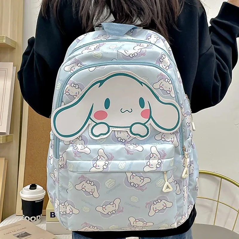 2024 Sanrio Cute Kuromi Melody Cinnamoroll Large Capacity Backpack Boys Girls Cartoon Hello Kitty Kawaii Canvas Schoolbag