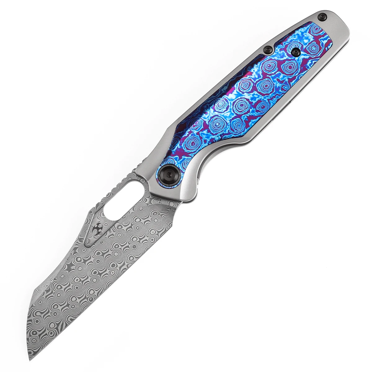 Kansept Tuckamore K1052A7 Folding Knife 3.54'' Damascus + Titanium + Timascus + Timascus Clip Handle for EDC Pocket Knife