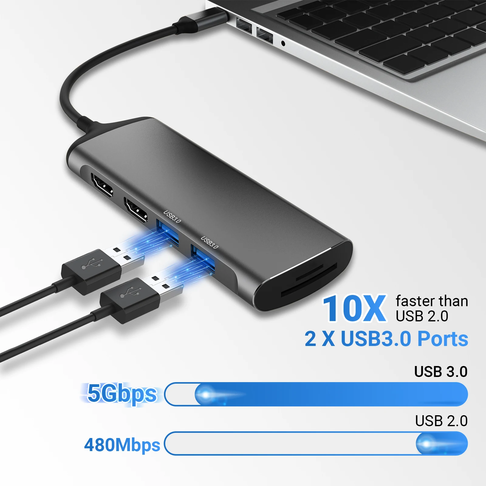 MagBac Kép HDMI 4K 60Hz USB Hub Nhiều Cổng Mở Rộng 2 Màn Hình Đế Cắm PD 100W Hub USB3.0 Cho Macbook Pro HP ASUS DELL