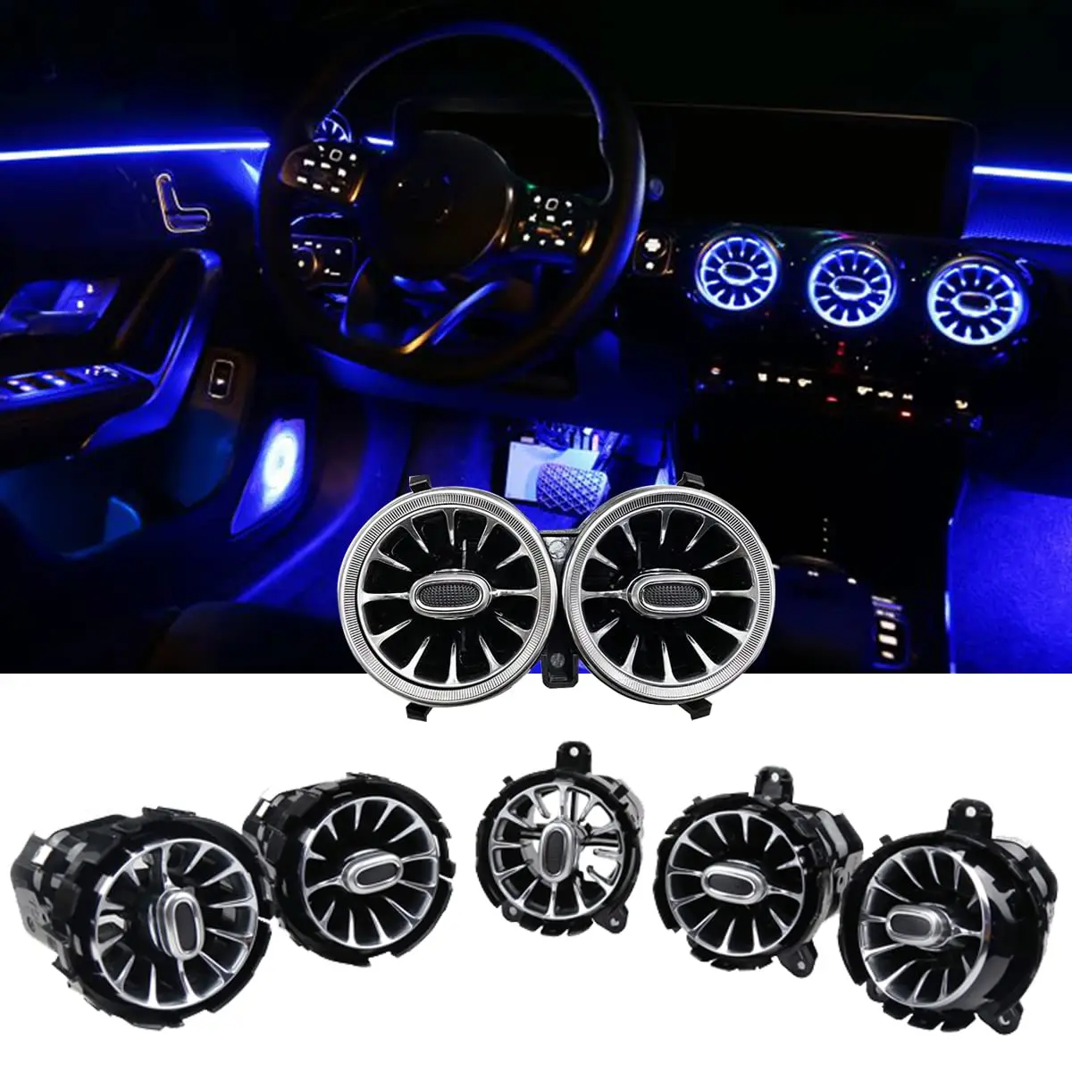W205 X253 2015-2021 7pcs Interior Ambient Light 64 Colors For Mercedes-Benz C Class W213 W156 W117 Air Vent Lights Accessories